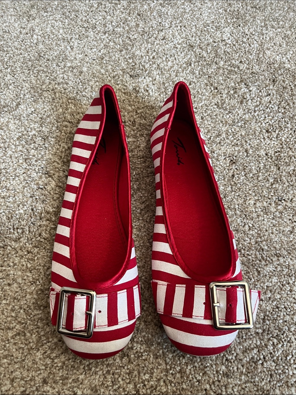 torrid Red and White Striped Ballet Flats with Buckle